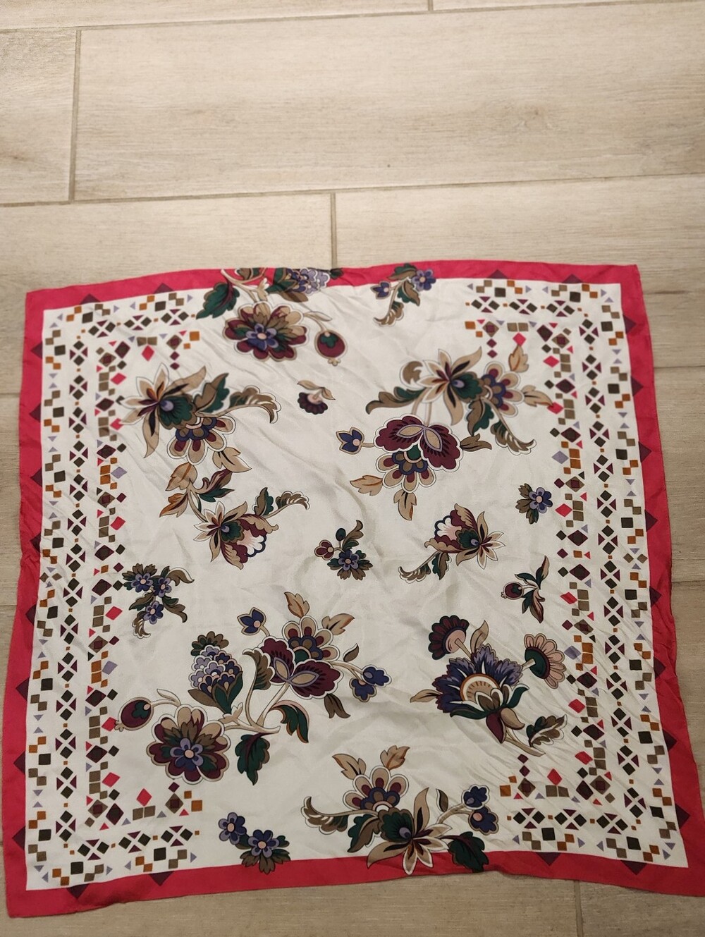 Floral Print Square Silk Scarf - Unbranded